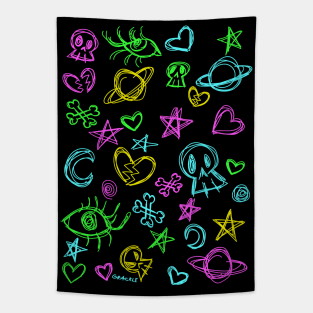 Neon Scribbles Tapestry