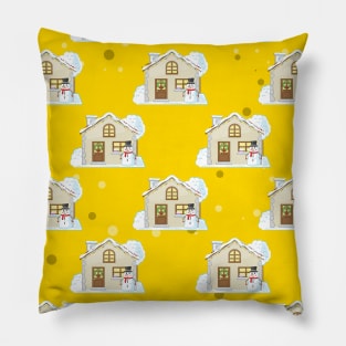 Christmas House Pattern - Yellow Background Pillow