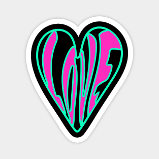 Hippie Style Love Heart, Pink, Turquoise and Black Magnet