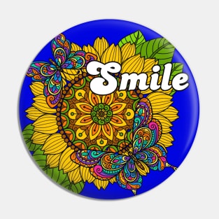 Smile Hippy Sunflower and Butterfly Design Pin