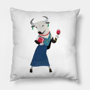 Lady Bull with a glass of wine and Lolita book Pillow