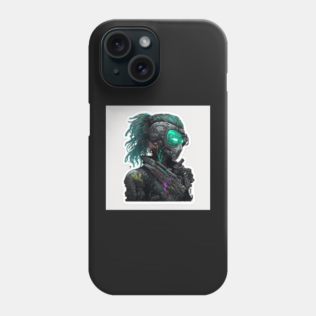 Cyberpunk Girl Sticker Seafoam Phone Case by AICreateWorlds