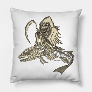 Dark Skeleton Knight with Fish Skeleton Vehicle in a Scary Night Pillow
