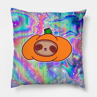 Pumpkin Face Sloth Rainbow Holographic Pillow