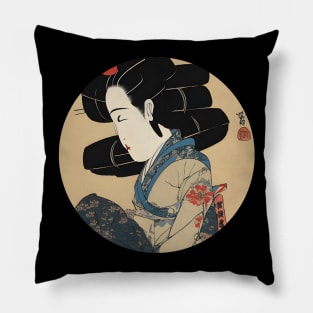 Classic ukiyo e style geisha circle Pillow