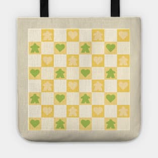 Yellow and Green Meeple Gingham Check | Game Night Picnic Checkerboard Tote