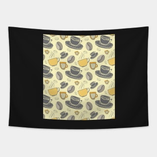 Coffee Pattern Yellow Grey Tapestry