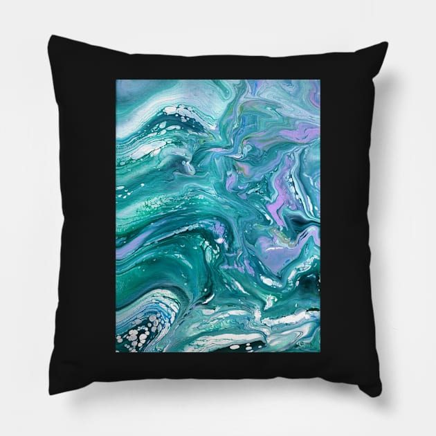 Teal and Purple Acrylic Pour Painting Pillow by dnacademic