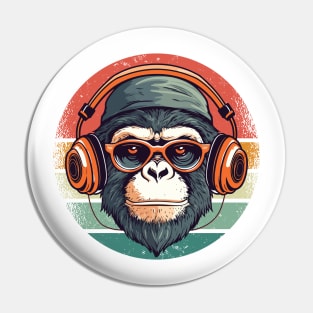 Chimp with Headphone - For Musicians and Zoologists Pin