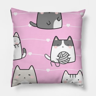 Kawaii Cats and Yarn Pillow