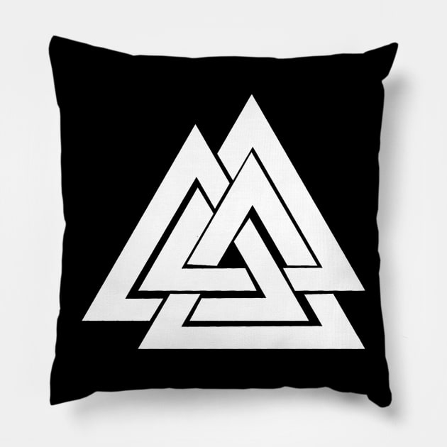 White Viking Valknut Minimalist Medieval Design Pillow by DesignsbyZazz