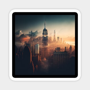 New York skyline in fog Magnet