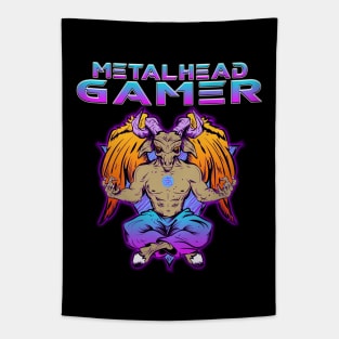 Metalhead Gamer Baphomet Meditate Blue Tone Tapestry