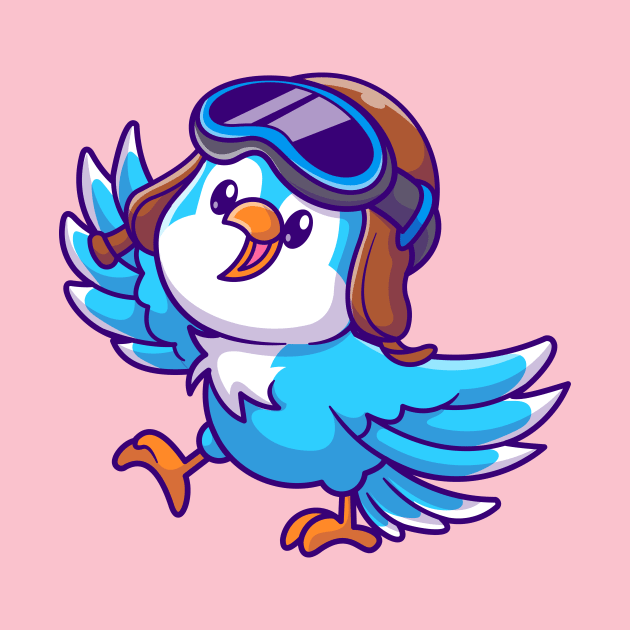 Cute Bird Waving Hand With Pilot Hat Cartoon by Catalyst Labs