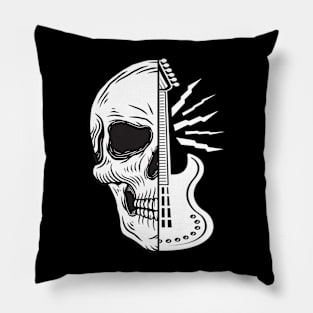 Half Skull Half Guitar Metal Rock Music Fan Pillow