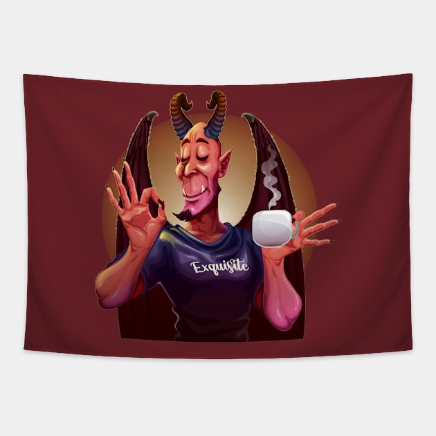 demon guy loves hot chocolate Tapestry by Mako Design 