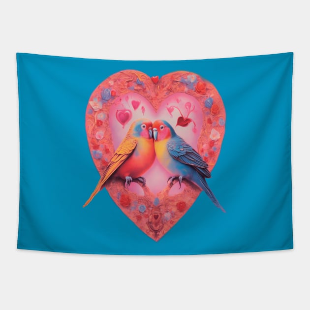Valentines love birds in a heart Tapestry by sailorsam1805