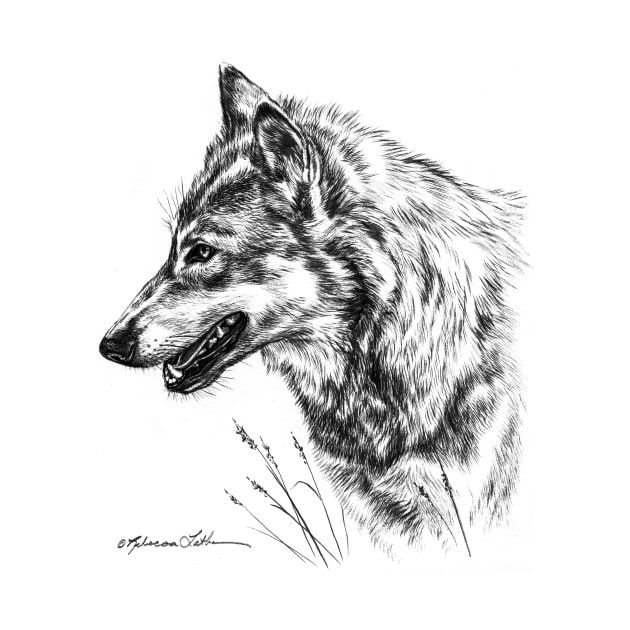 Timberwolf Profile Portrait Black and White by RebeccaLatham