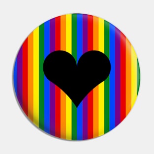 Black Heart on LGBT Striped Background Pin