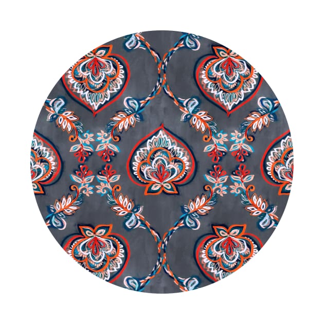 Floral Ogees in Red & Blue on Grey by micklyn