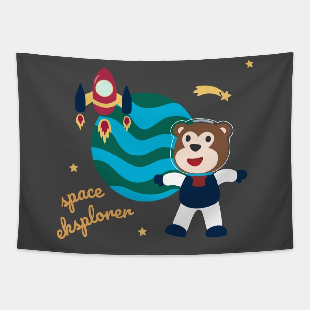 Space monkey or astronaut in a space suit with cartoon style Tapestry by KIDS APPAREL