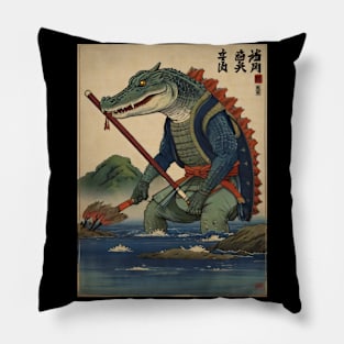 Vintage crocodile samurai Pillow