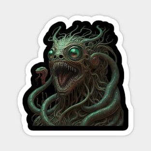 Fantastical Creature with Multiple Green Eyes and Snake-like Tendrils for Hair Magnet