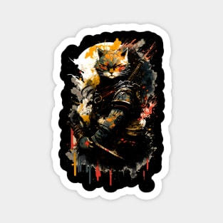 Samurai Cat Watercolor Painting Magnet