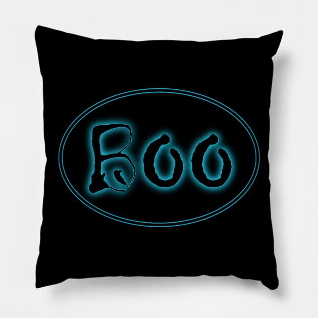 Glowing Blue Halloween Boo Bar Sign Pillow by gkillerb