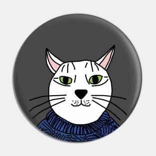 Portrait of Blue Sweater Cat Pin