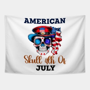 Patriotic Skull in Stylish Hat & Glasses Tapestry