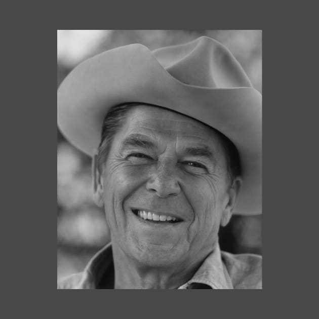 Ronald Reagan with cowboy hat Black White by Soriagk