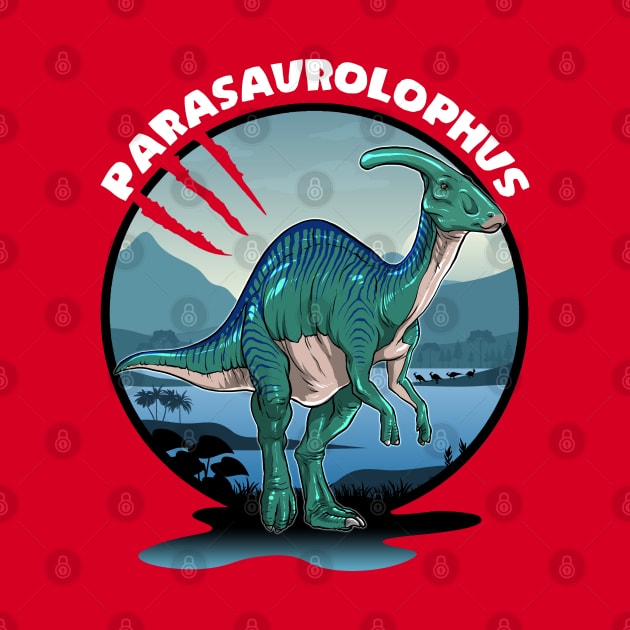 Parasaurolophus Dinosaur Design With Background by Terra Fossil Merch