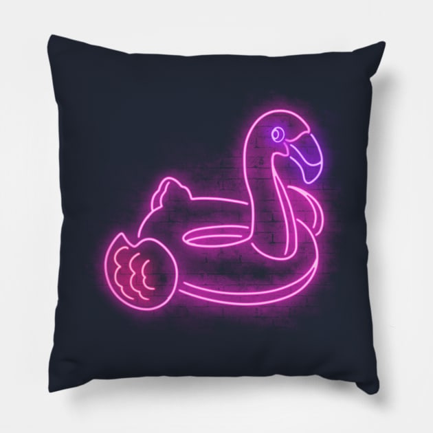 Neon flamingo Pillow by Cromanart