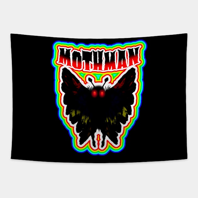 Mothman West Virginia Wing Humanoid Moth Retro Vintage Colorful Tapestry by National Cryptid Society