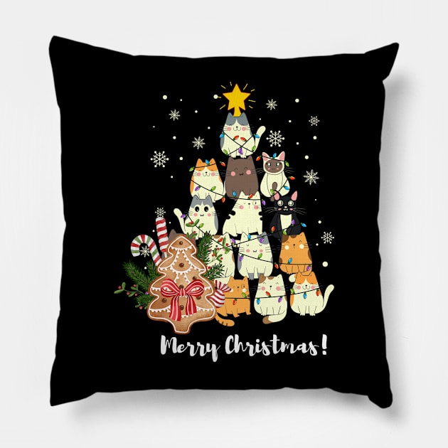 Christmas Cat Trees, Cute Merry Christmas & Trees, White Christmas Trees Design, premium unisex kitten xmas tee, Pillow by Grun illustration 