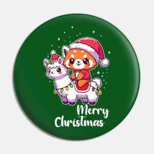 Cute Kawaii Red Panda Merry Christmas Llamas With Red Panda Pin