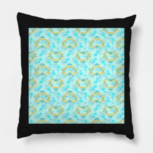 Flaming hearts turquoise yellow Pillow