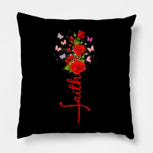 Vintage Faith Cross Red Roses Butterflies Flowers Christians Pillow