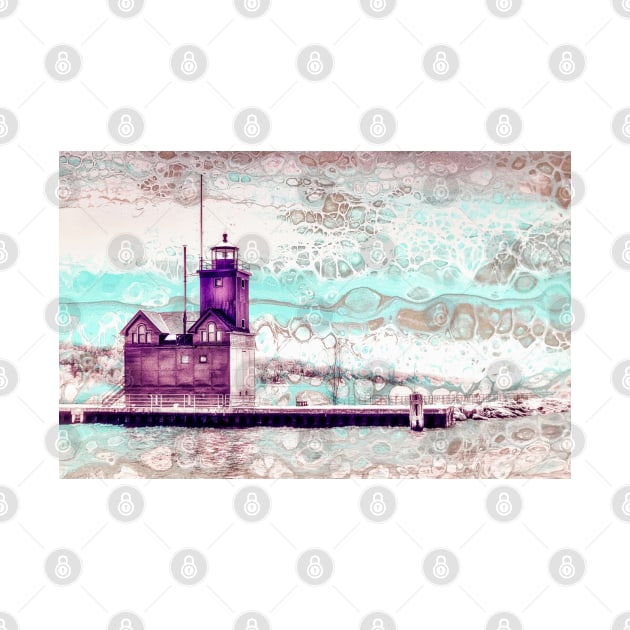 "Holland Harbor Lighthouse" - Michigan Fluid Art Lighthouse Collection by Colette22