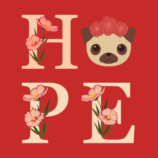 HOPE PUG DOG - Flowers - Peach orange T-Shirt