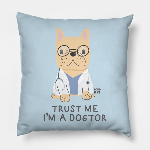 DOGTOR Pillow by toddgoldmanart