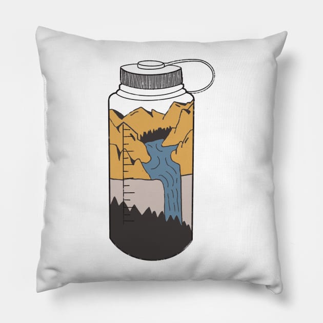 Water Bottle Mountain Scene Pillow by Rosemogo