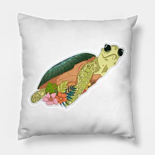 Cartoon turtle With Grass And Flowers, Tortoise Lovers Pillow