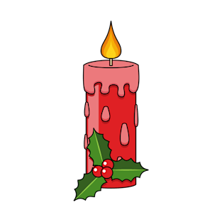 Christmas Red Pillar Candle with Holly T-Shirt