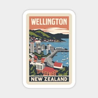 A Vintage Travel Art of Wellington - New Zealand Magnet