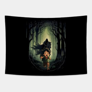 Dark Persuit - Halfling Fleeing from a Black Rider - Fantasy Tapestry