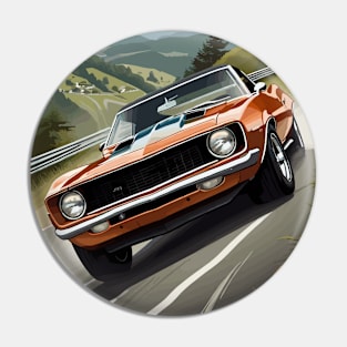 Classic American Camaro Orange Muscle Car Pin