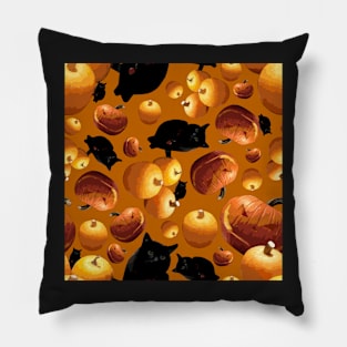 Black Cat and Pumpkins Tossed on Dark Orange Repeat 5748 Pillow