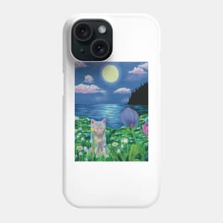 Calm landscape and cute cat cottagecore Phone Case